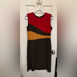 Julian Taylor Red, Green, and Gold A-Line Business Dress